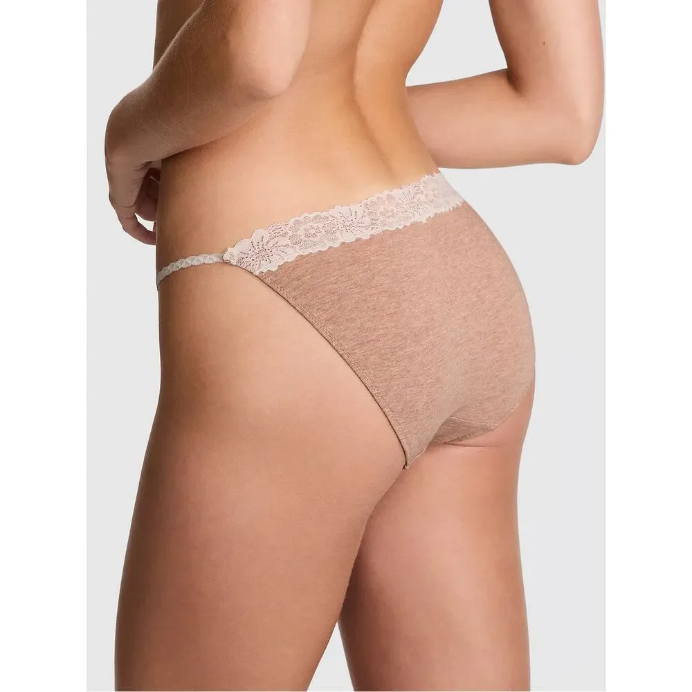 Victoria’s Secret PINK String Bikini Mocha Cream Lace Panties NEW